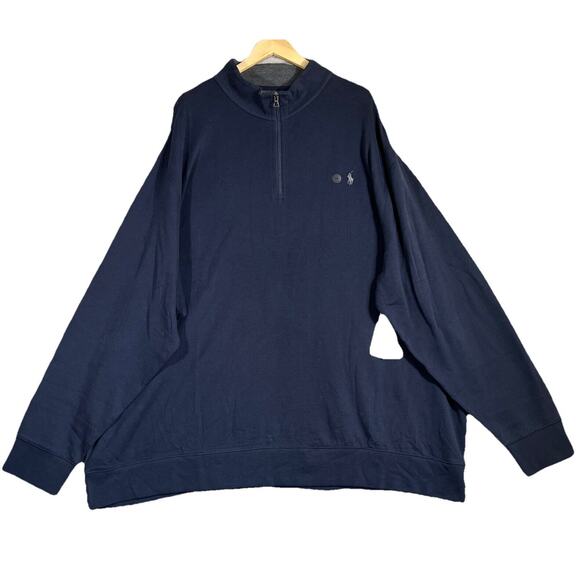 Polo Ralph Lauren 1/4 Zip Shirt Men 4XB Navy Cotton Blend Jersey Knit Pony Logo - Picture 1 of 12